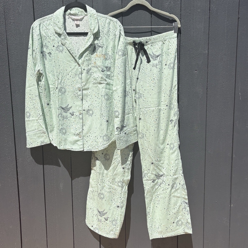 Victorias Secret The Dreamer Celestial Pajama Set S Flannel Ethereal Lounge NEW